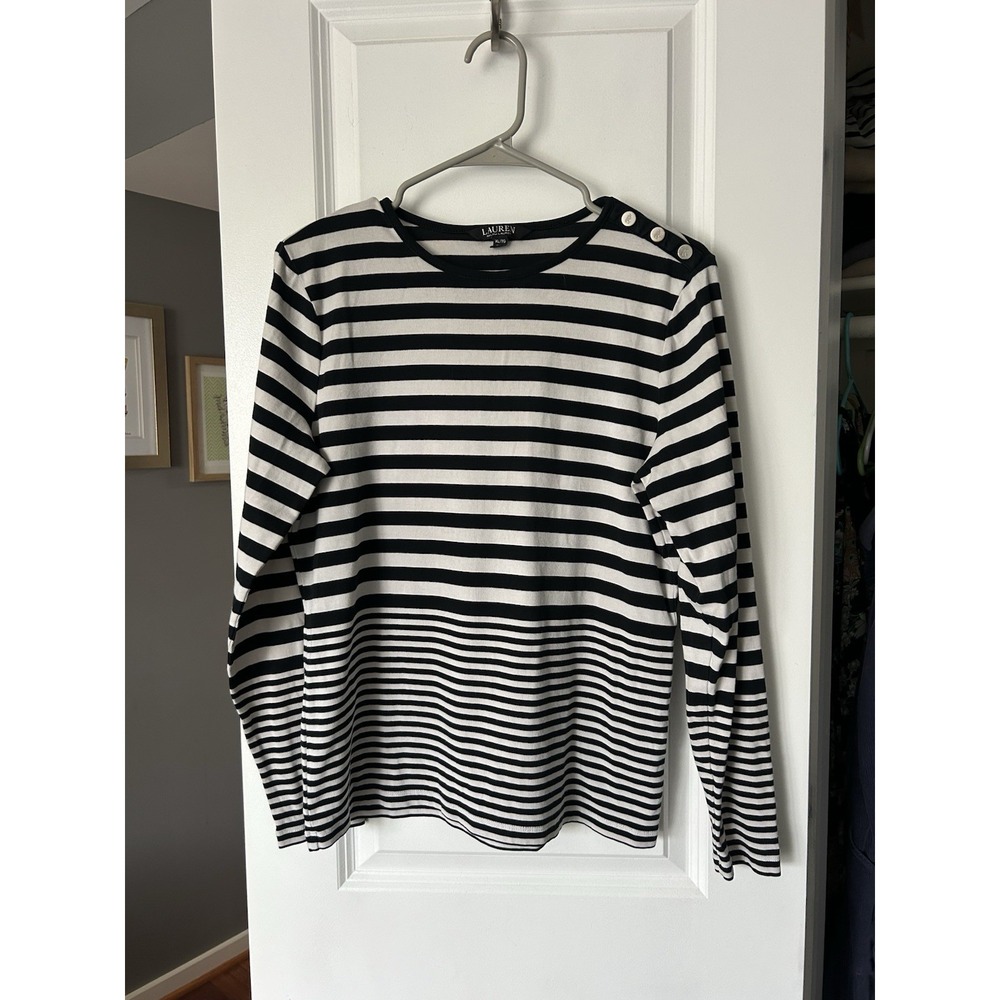 Ralph Lauren Black Label Women's Size XL Black White Striped Long Sleeve T Shirt